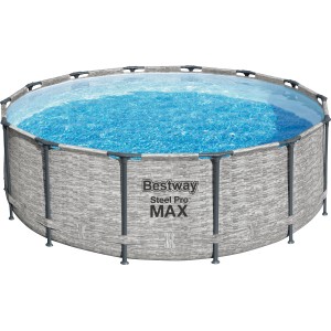 Bestway Stahlrahmen Pool Set Steel Pro Max, Ø 427 cm, grau, mit Wasserfüllung.