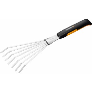 Fiskars Xact Hand-Fächerbesen mit 7 Zinken für Laub und Gartenabfälle.