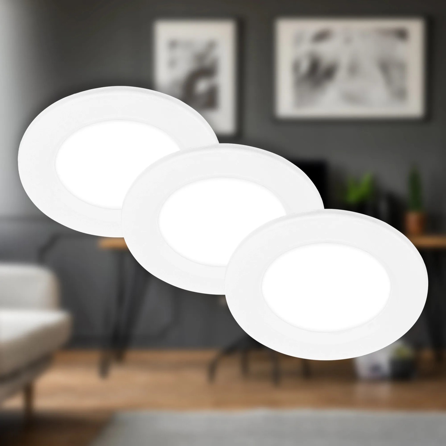 3er Set Briloner LED Einbaustrahler, neutralweißes Licht, flaches, weißes Design.