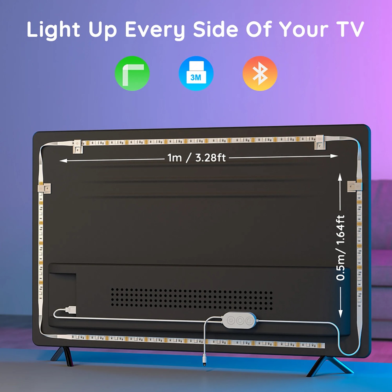 Govee TV LED Hintergrundbeleuchtung H6179 am Fernseher angebracht. LED-Streifen mit App-Steuerung.
