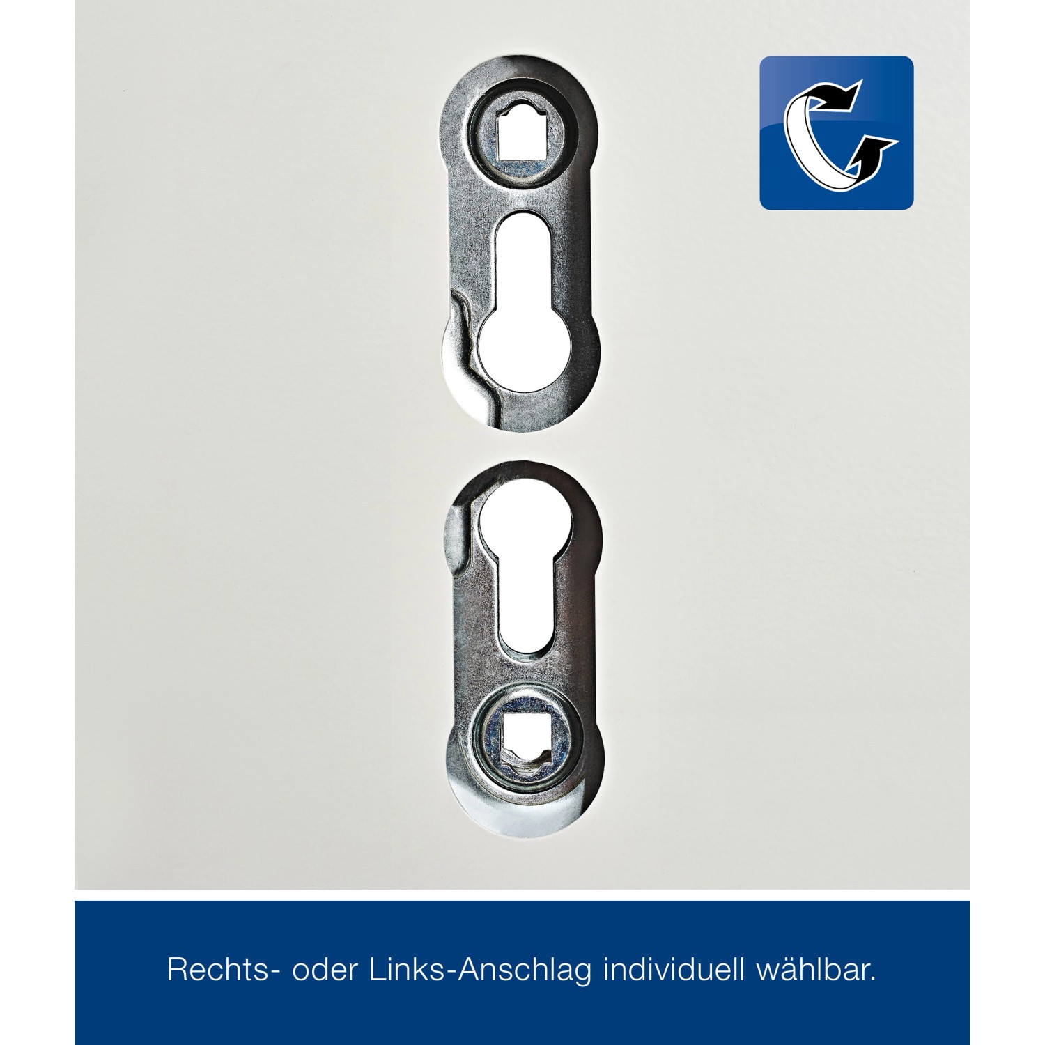 Detailaufnahme der Hörmann Feuerschutztür T 30-H8-5 mit Schlosskasten für Links/Rechts-Anschlag.