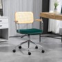 HOMCOM Bürostuhl in Rattanoptik mit grünem Samtsitz und Chromgestell.