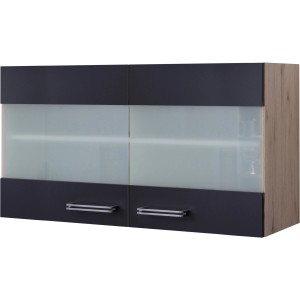 Flex-Well Hängeschrank Lara, 100 cm, Anthrazit und San Remo Eiche mit Milchglasfronten.