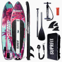 Suprfit Stand-Up Paddling Board Miami Mint Set. Türkis-pinkes SUP mit Palmenmuster, Paddel, Pumpe, Rucksack.