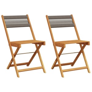 vidaXL Bistrostühle 2 Stk Grau Massivholz Akazie und Kordel 367679