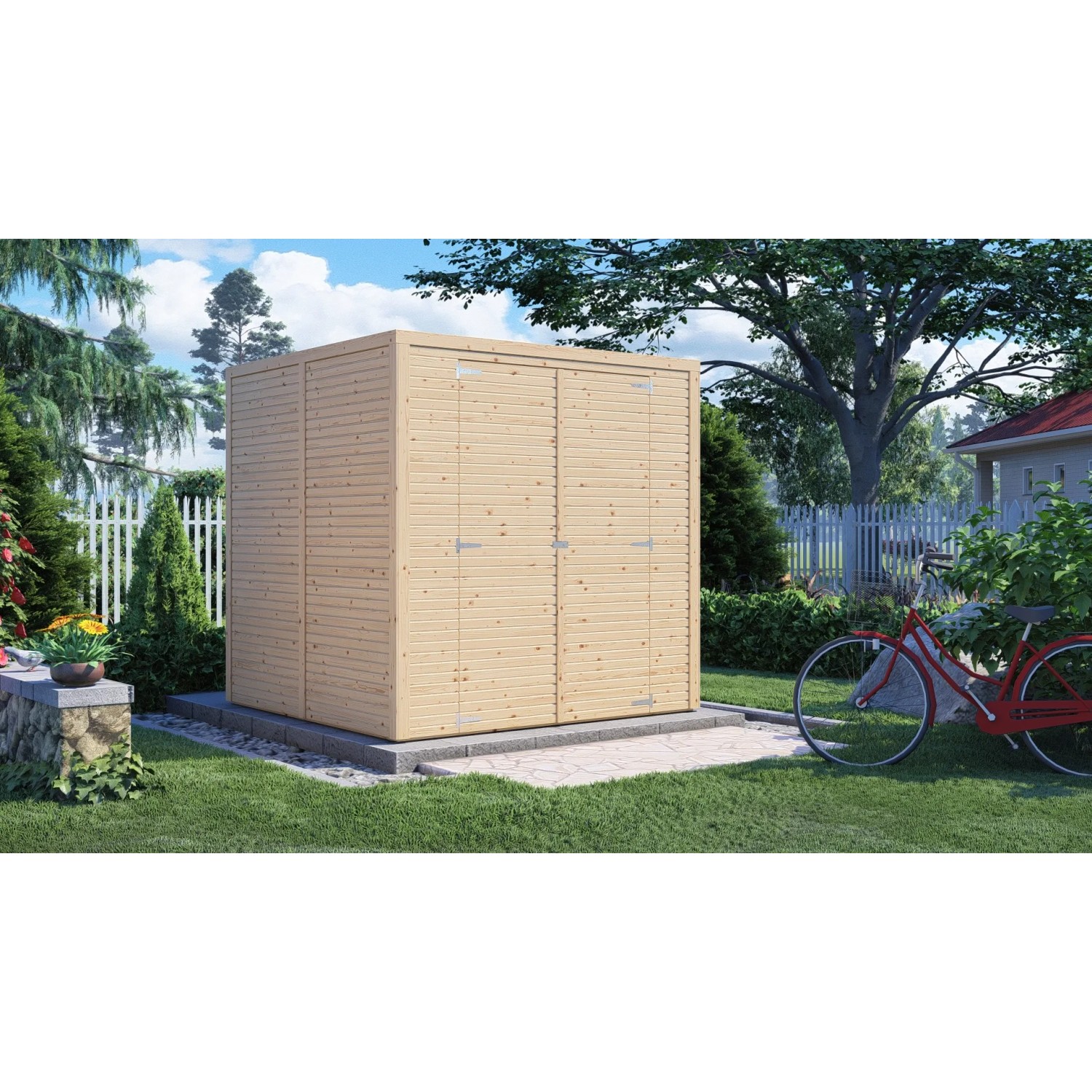 Bertilo Holz-Gartenhaus Box 3 aus naturbelassenem Holz im Garten, 208x202 cm.