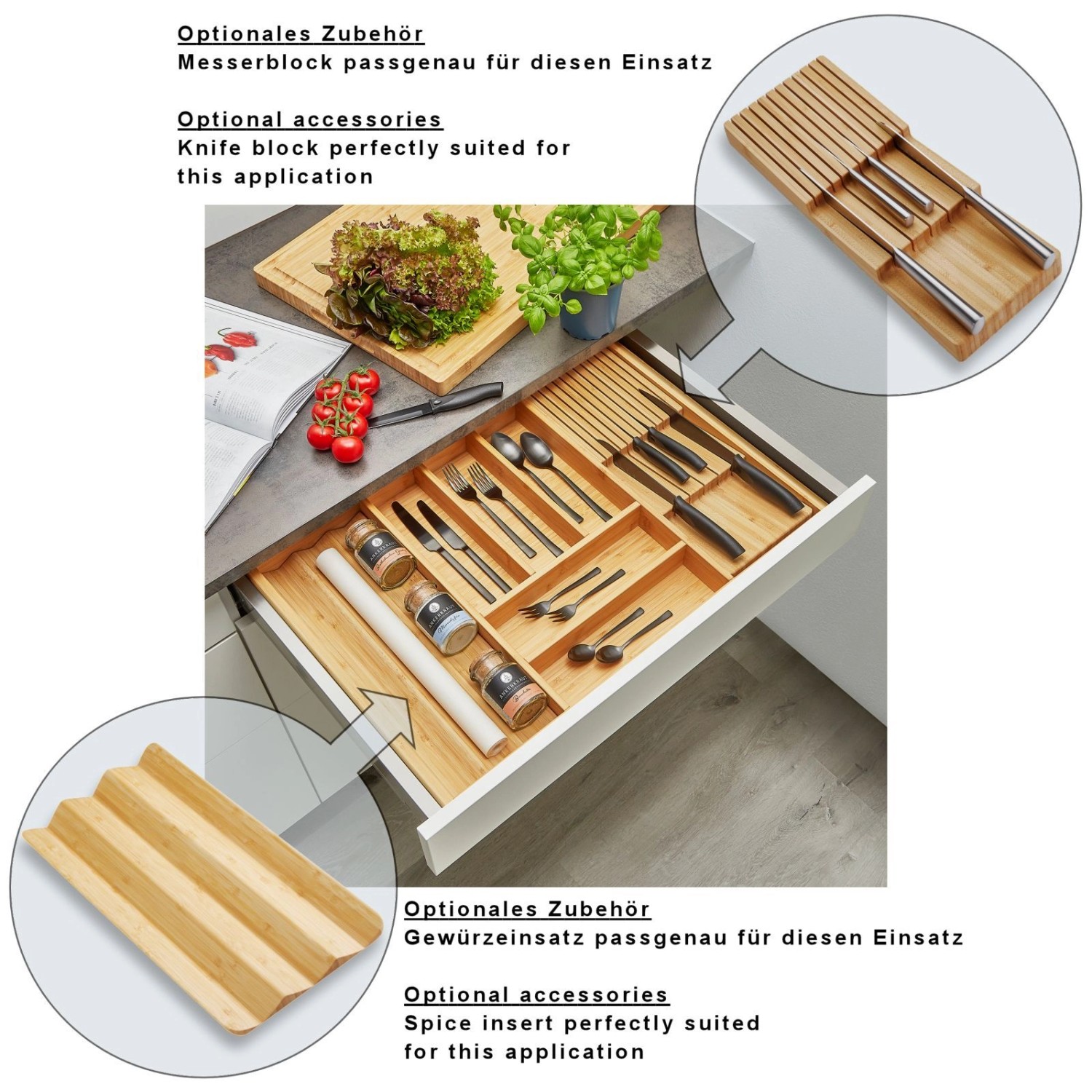 SOTECH ORGA-BOX 3 Bambus Besteckeinsatz Für 80er Schublade 473x697x56 mm mit 7 Fächer Für Nobilia Küchen Ab August 2012_4