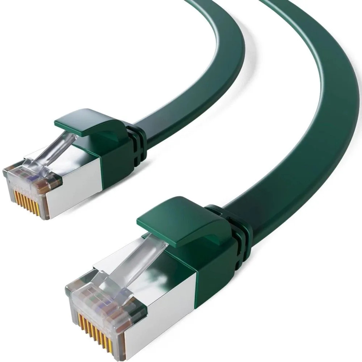 hb-digital Flachkabel CAT 7 Rohkabel RJ45 LAN Kabel Flach Kupfer bis zu 10 Gbit/s U/FTP PVC 0.5m Grün