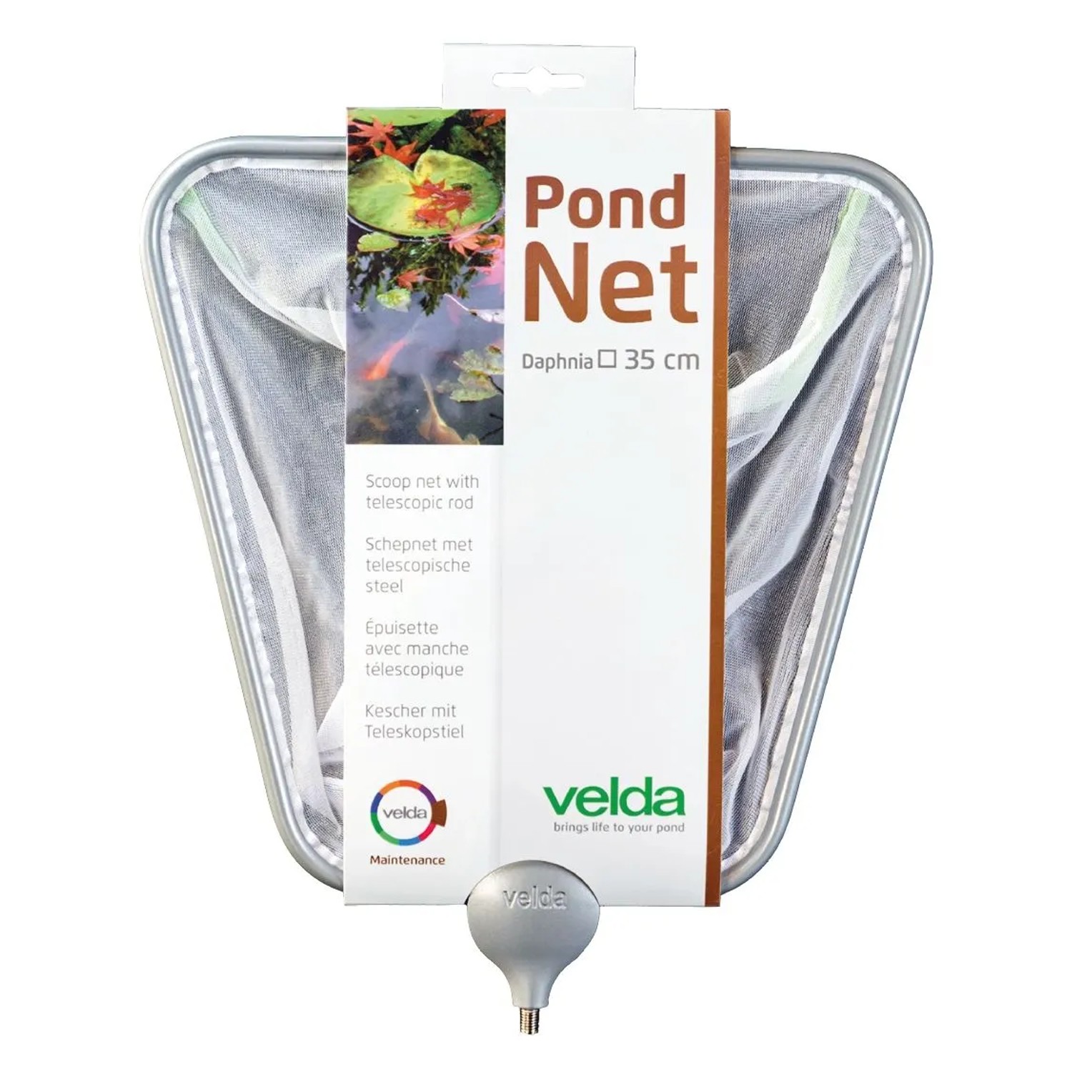 Velda Teich Kescher Daphnia 35 cm, viereckig, feinmaschig, mit Teleskopstiel für Teichpflege und Reinigung.