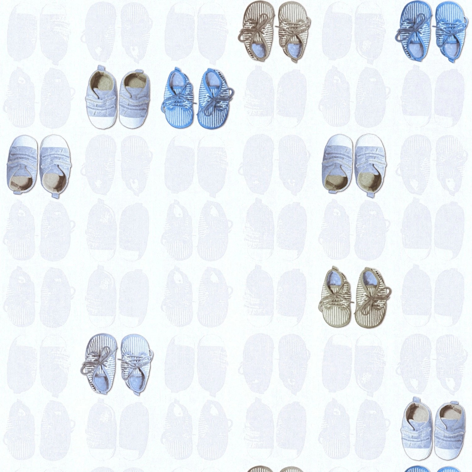 Bricoflor Tapete für Babyzimmer Von Jungen Vlies Kindertapete mit Baby Schuhen Ideal für Jungenzimmer Verspielte Babytap