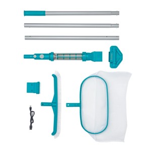 Bestway Pflegeset Akkubetriebener Poolsauger Kescher Poolbürste Pools Bis 610 cm