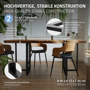 ML-Design Tischgestell 2er Set, schwarz, Metall, T-Form, für Esstische im Industrial Look.