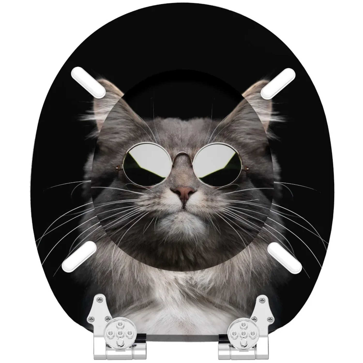 Sanilo WC-Sitz Cool Cat: Toilettendeckel aus Holz mit Katzenmotiv und Sonnenbrille.