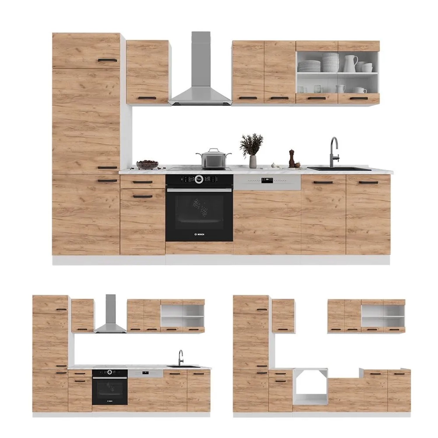 Vicco R-Line Küchenzeile Anthrazit Landhaus Anthrazit 140 cm AP Eiche ohne E-Geräte