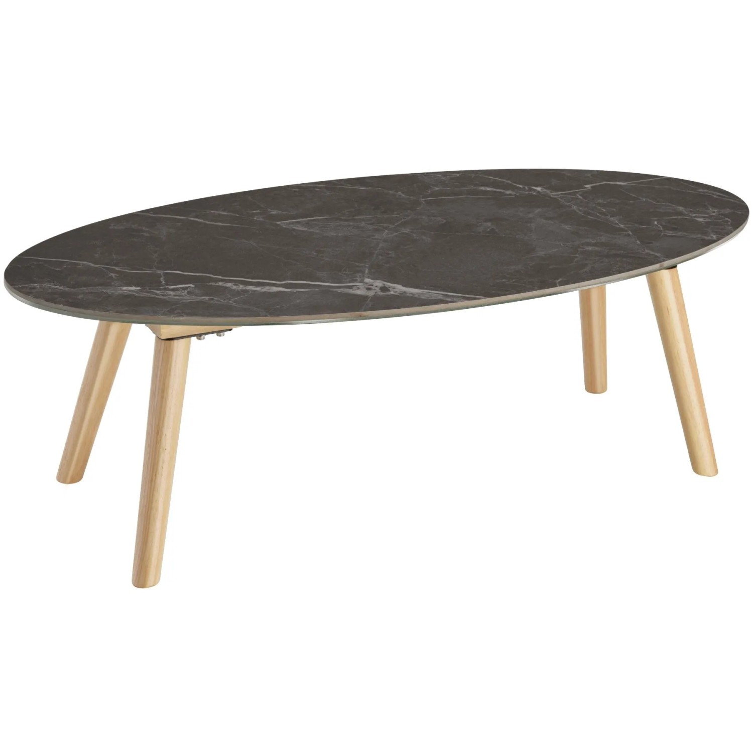 Tectake Ovaler Couchtisch Acerra Marmoroptik Massive Holzbeine  100 x 50 x 34 50 cm Natur