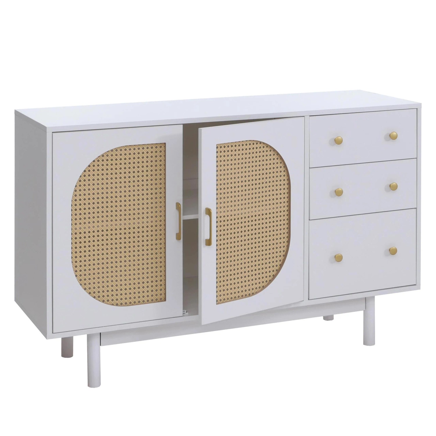 MCW Sideboard P52 Poly-Rattan MDF Melamin 80x120x40cm Weiß