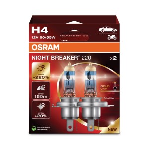 Osram Night Breaker 220 H4-LED, 2er-Pack. Fahrzeuglampe für Auto & Motorrad mit bis zu 220% mehr Licht.