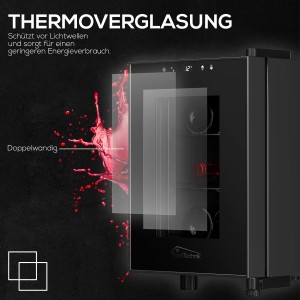 TroniTechnik Weinkühlschrank Montpellier, 6 Flaschen, mit Glastür und digitaler Anzeige.