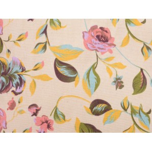 Detailansicht Hängesessel Lytton mit Blumenmuster auf beigem Stoff.