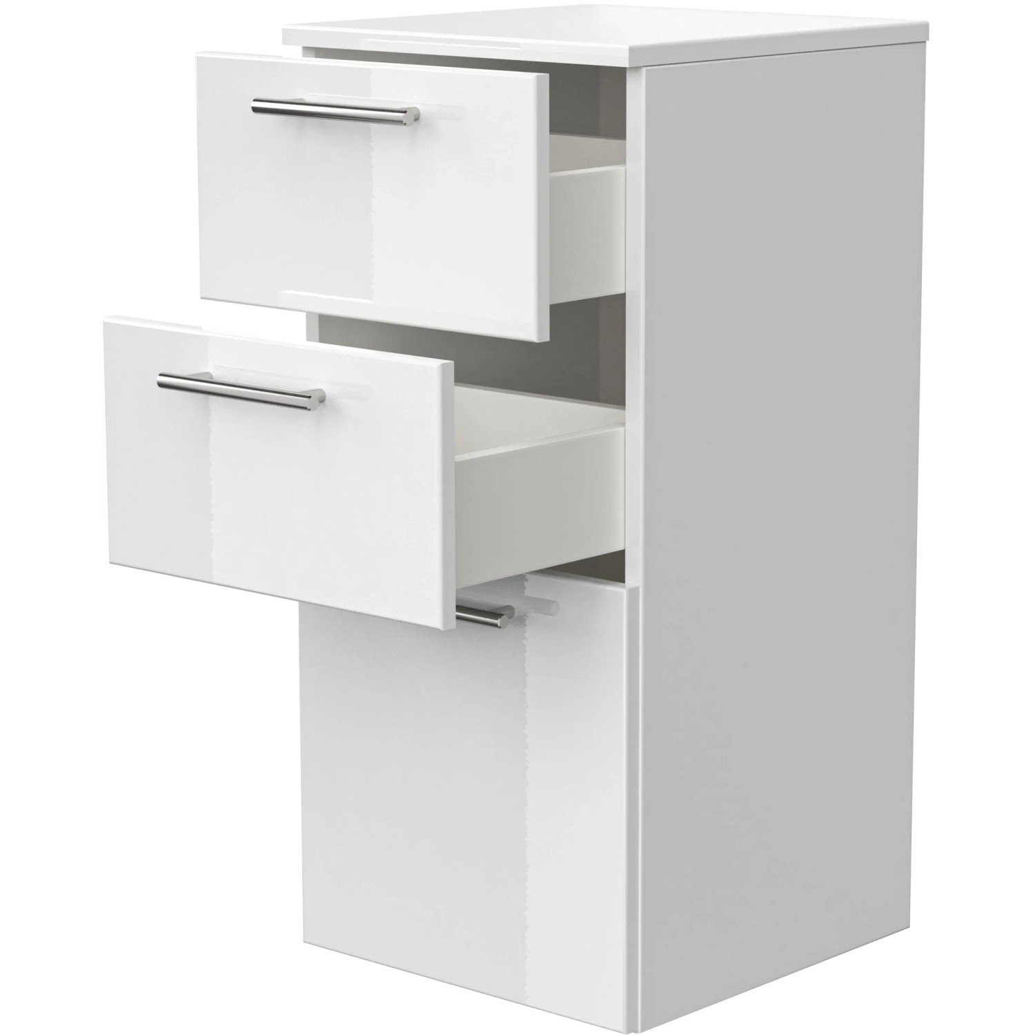 Posseik Bad-Hängeschrank, weiß, mit zwei offenen Schubladen. Ideal für Badutensilien.