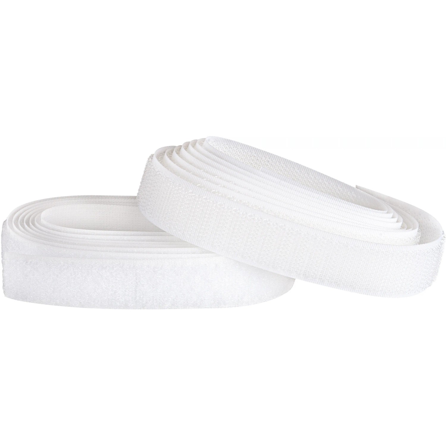 Weißes Fix-o-moll Klettband zum Nähen, 150cm x 20mm, aufgerollt.