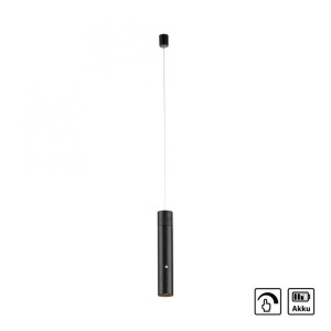 Licht-Erlebnisse LED Hängelampe Akku Touch Dimmer Ø 4 cm Rund Metall Schwarz