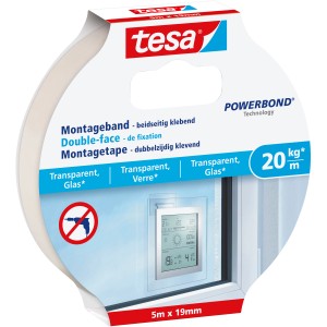 Tesa Montageband für Glas und transparente Flächen, 5m Rolle.