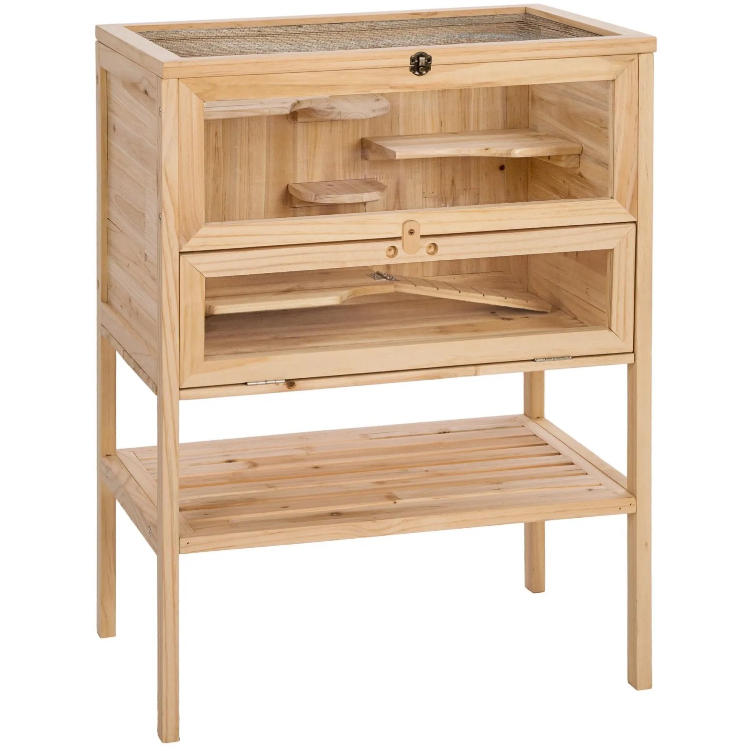 Tectake Kleintierkäfig Binki Aus Holz Mit 4 Etagen und Einer Rampe  Große Plexiglasscheiben  60 x 40 x 80 cm Braun