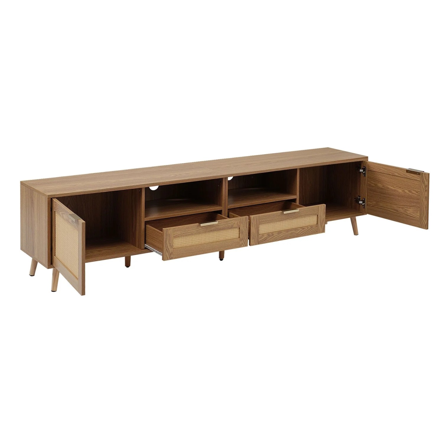 ModernLuxe TV Lowboard mit 2 Türen 2 Schubladen 2 Nischen Massivholz Natur
