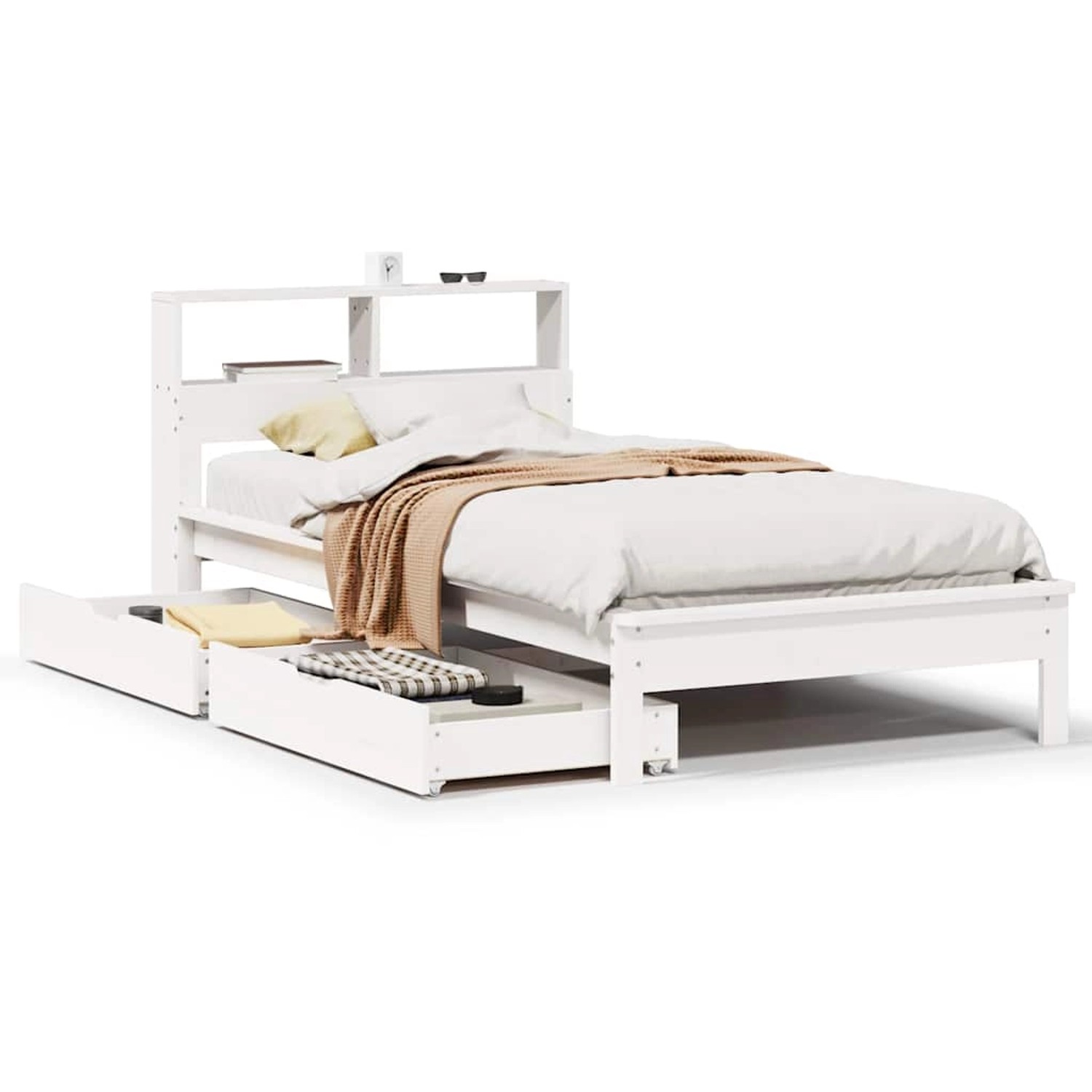 vidaXL Massivholzbett mit Regal ohne Matratze Weiß 90x200 cm Kiefer 3309819 günstig online kaufen