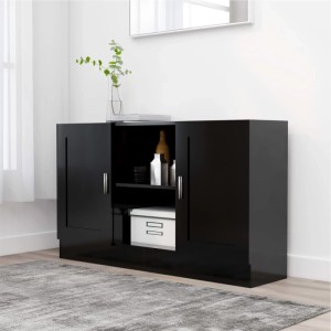 Schwarzes vidaXL Sideboard (120cm) aus Holzwerkstoff mit zwei Türen und offenem Fach. Wohnzimmerschrank.