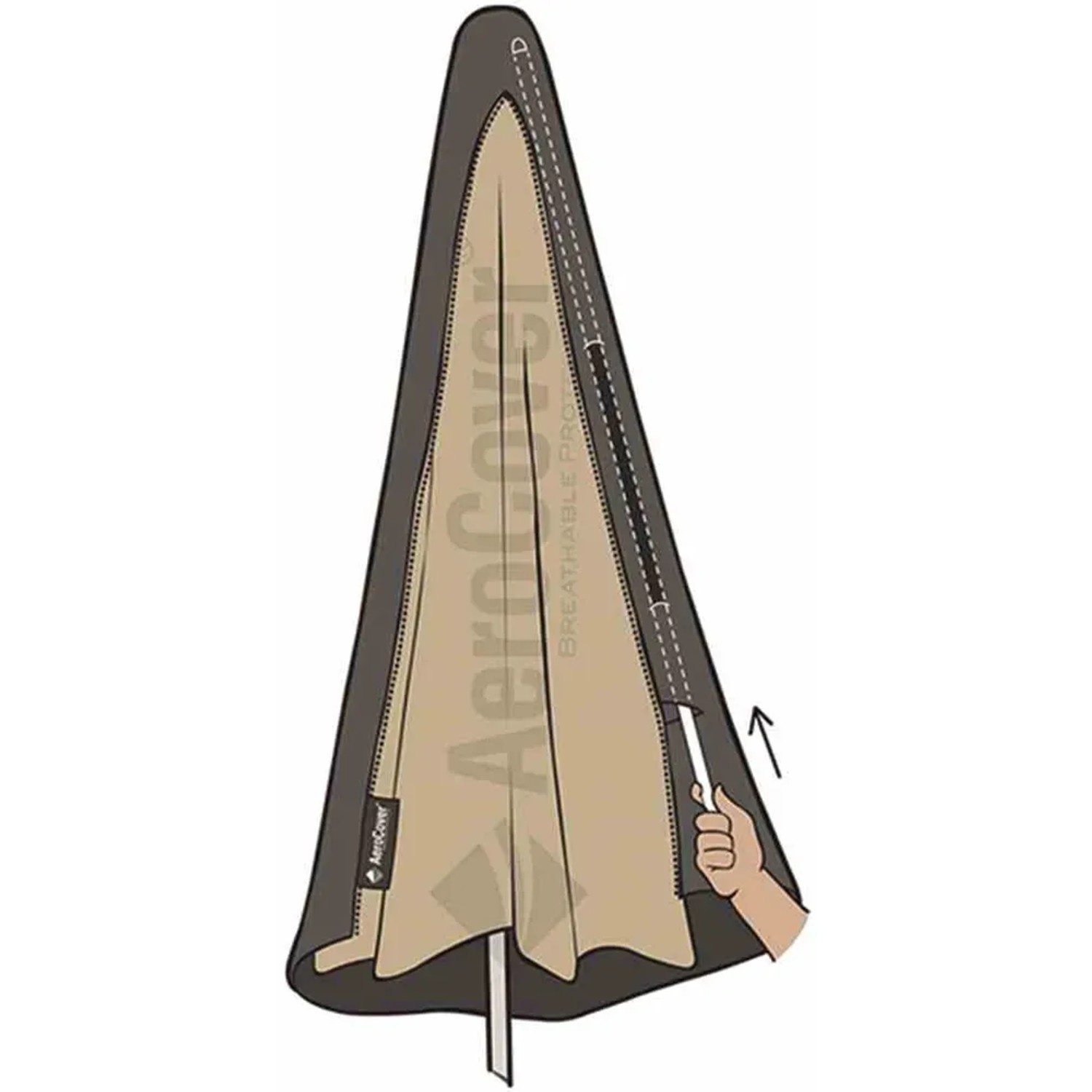 Aerocover Schutzhülle für Ampelschirm, 292x60-65 cm, mit Reißverschluss und Stab zum einfachen Überziehen.
