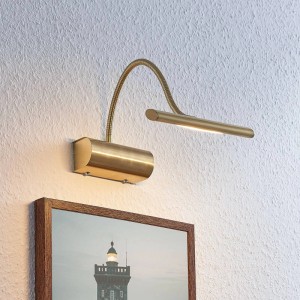 Dimmbare LED Wandleuchte Rakel in Gold/Messing, flexibler Arm zur Bildbeleuchtung.