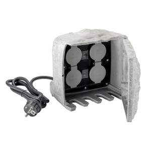 Wiltec Gartensteckdose 4Fach Steinoptik Außensteckdose Sensor Ip44 Steckdosenstein