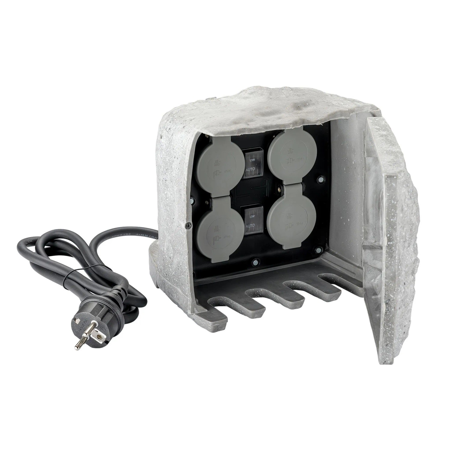 Wiltec Gartensteckdose 4Fach Steinoptik Außensteckdose Sensor Ip44 Steckdosenstein