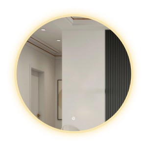 Runder Aica Sanitär Badspiegel 50 cm mit LED-Beleuchtung, Touch-Schalter und drei Lichtfarben.