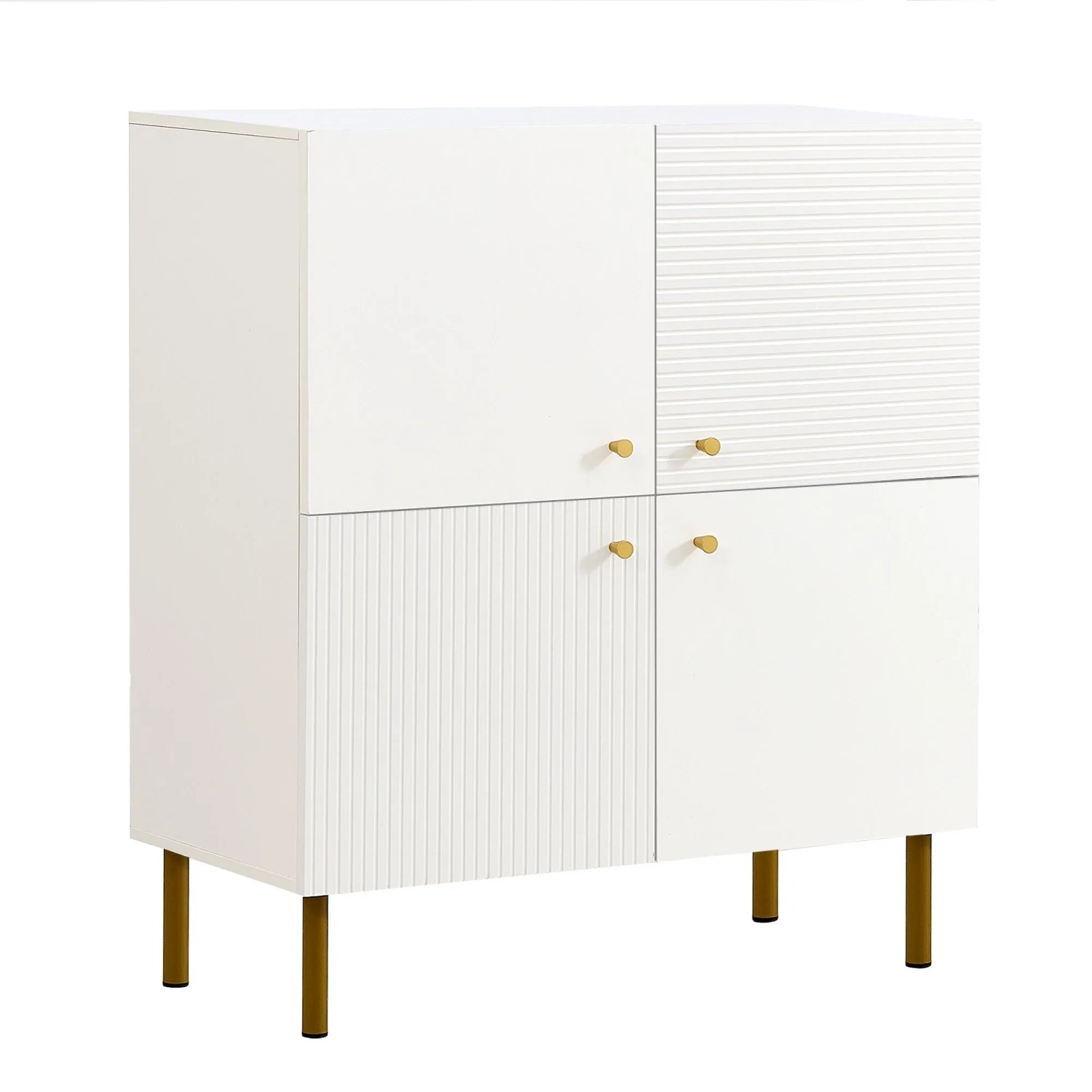 Merax Sideboard Weiß MDF Stahlbeine Goldgriffe Stauraum