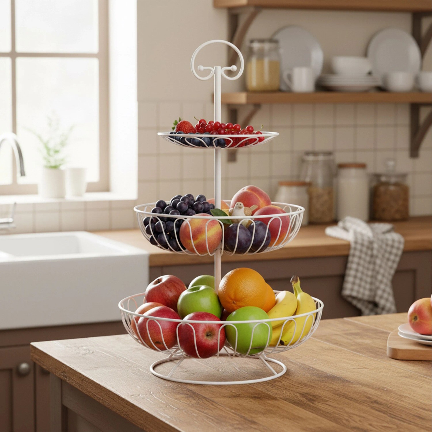 Relaxdays Obst Etagere Eisen Weiß 3 Etagen 47 cm x 30 cm 0,8 kg_2
