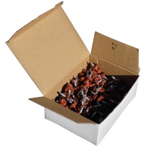 Ziegelrote Schrauben SKÜ 4,8x20 mm im Karton, geeignet für Dachbleche.