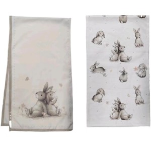 Boltze Tischläufer Knuffi, 2 Designs mit Hasenmotiven, 40x140 cm, beige.