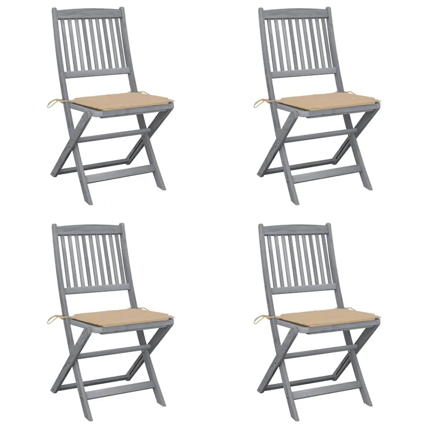 vidaXL Klappbare Gartenstühle 4 Stk mit Kissen Massivholz Akazie 3064566