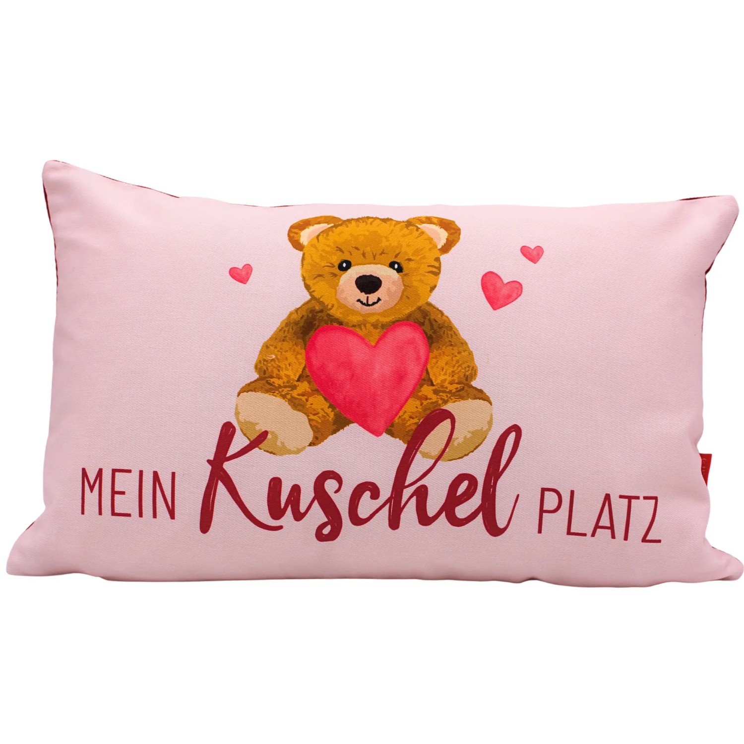Dekohelden24 Zierkissen Sofakissen Kuschel Kissen Dekokissen Loungekissen Mein Kuschelplatz in Rosa L/B/H  40 x 13 x 23 cm