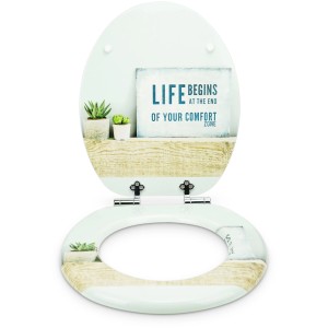 Sanfino WC-Sitz Life mit Absenkautomatik, Holz, Motiv "Life begins at the end of your comfort zone".