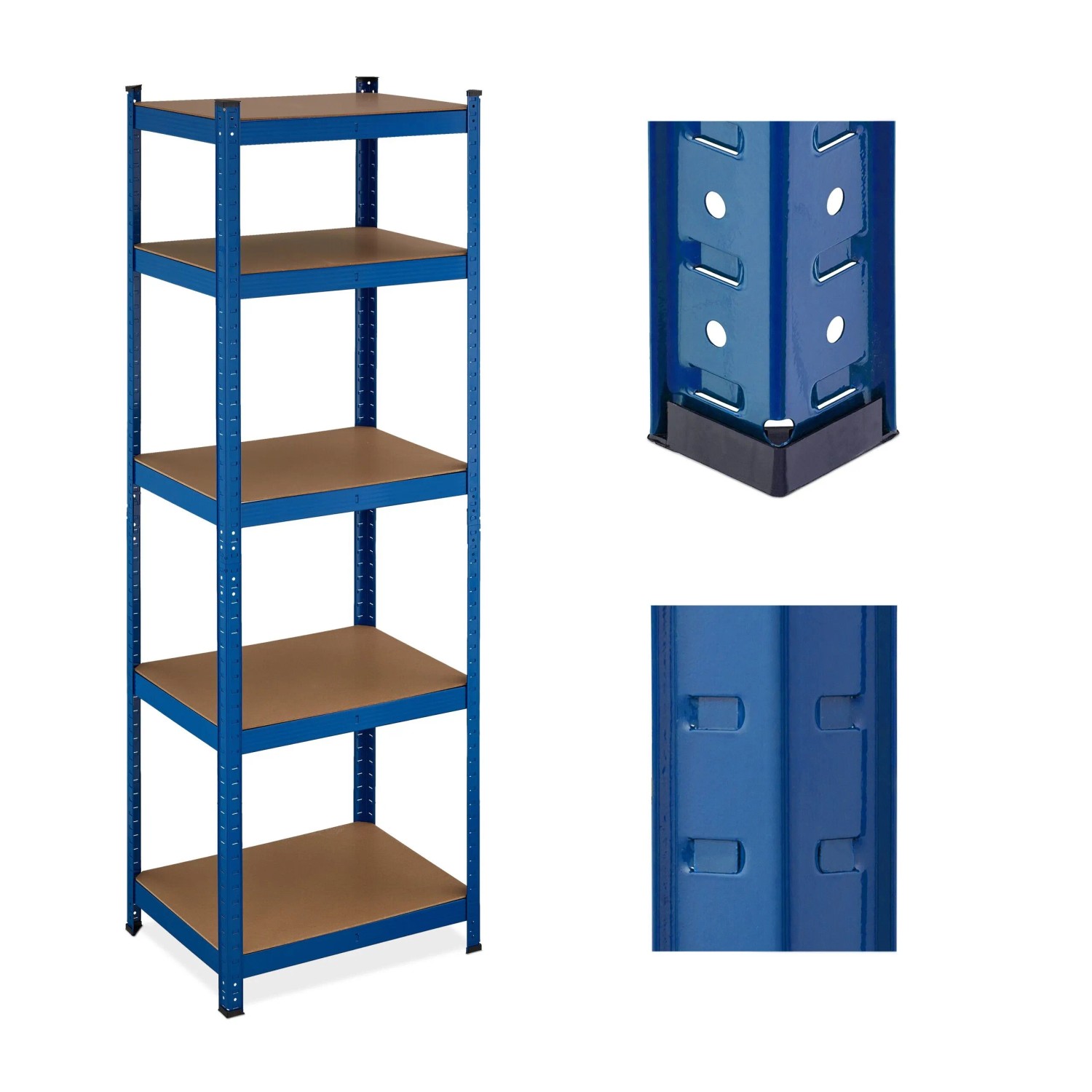 Relaxdays Schwerlastregal Stahl MDF Blau mit 5 Ebenen Teilbar 180 cm x 60 cm x 45 cm 9,6 kg