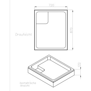 Technische Zeichnung Ottofond Wannenträger Samos für Duschwanne 90x75 cm.