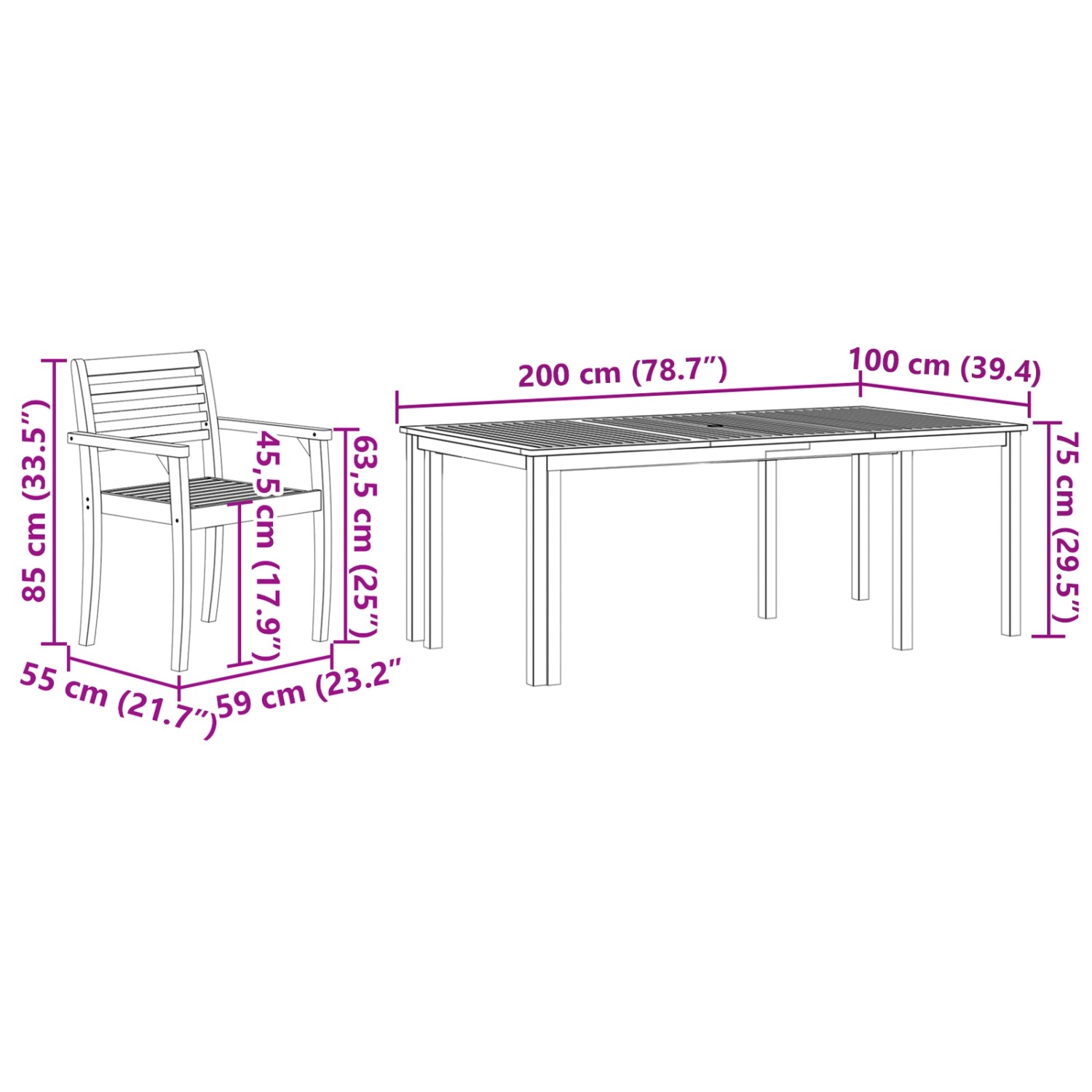 vidaXL Garten-Essgruppe, 9-teilig, Akazie Massivholz, Abmessungen und Details