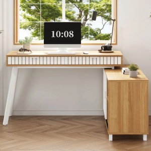PXloue Schreibtisch 140 x 120 x 76 cm Bürotisch Eckschreibtisch mit Schubladen  Holzoptik Weiß