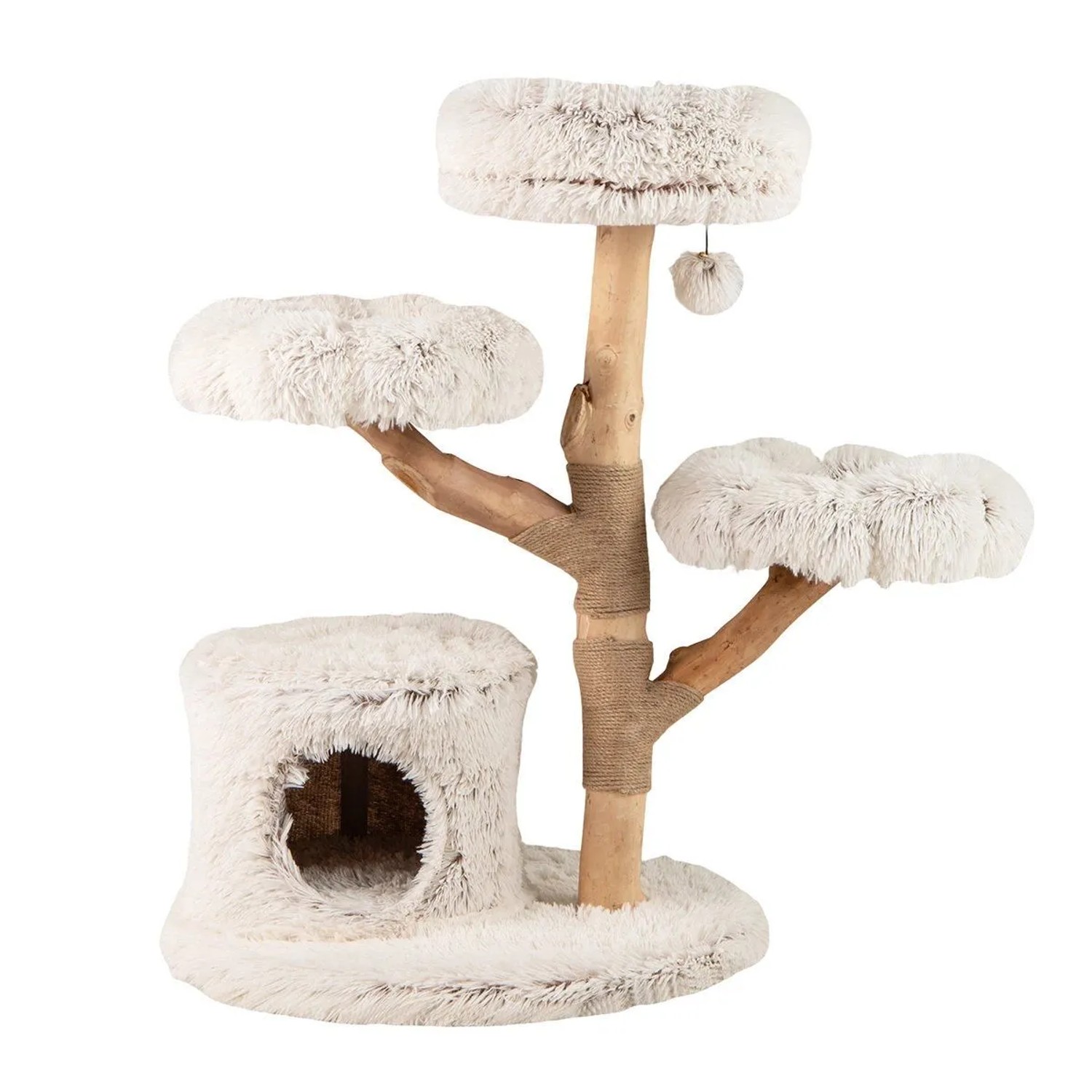 Costway Katzenmöbel Katzenbaum mit 1+2 Stämme mit Höhle Weiß 102 cm