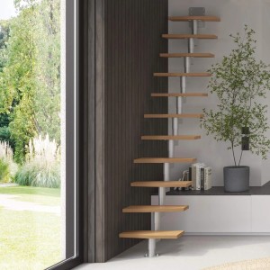 Intercon Raumspartreppe Delta Premium, Buche Natur, Metall Italo-Silber. Mittelholmtreppe mit 11 Stufen ohne Geländer.