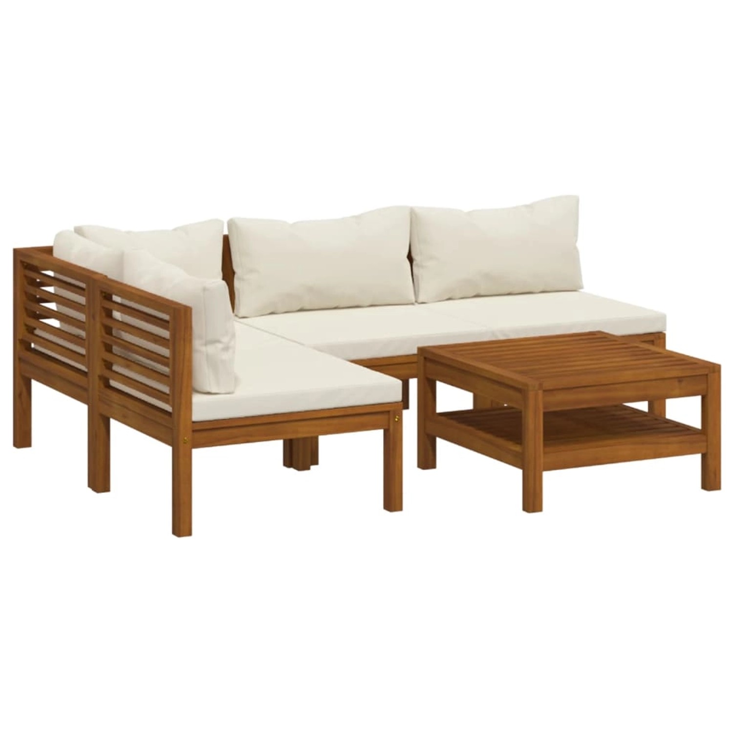 vidaXL 5-Tlg Garten-Lounge-Set mit Creme Kissen Massivholz Akazie 3086951